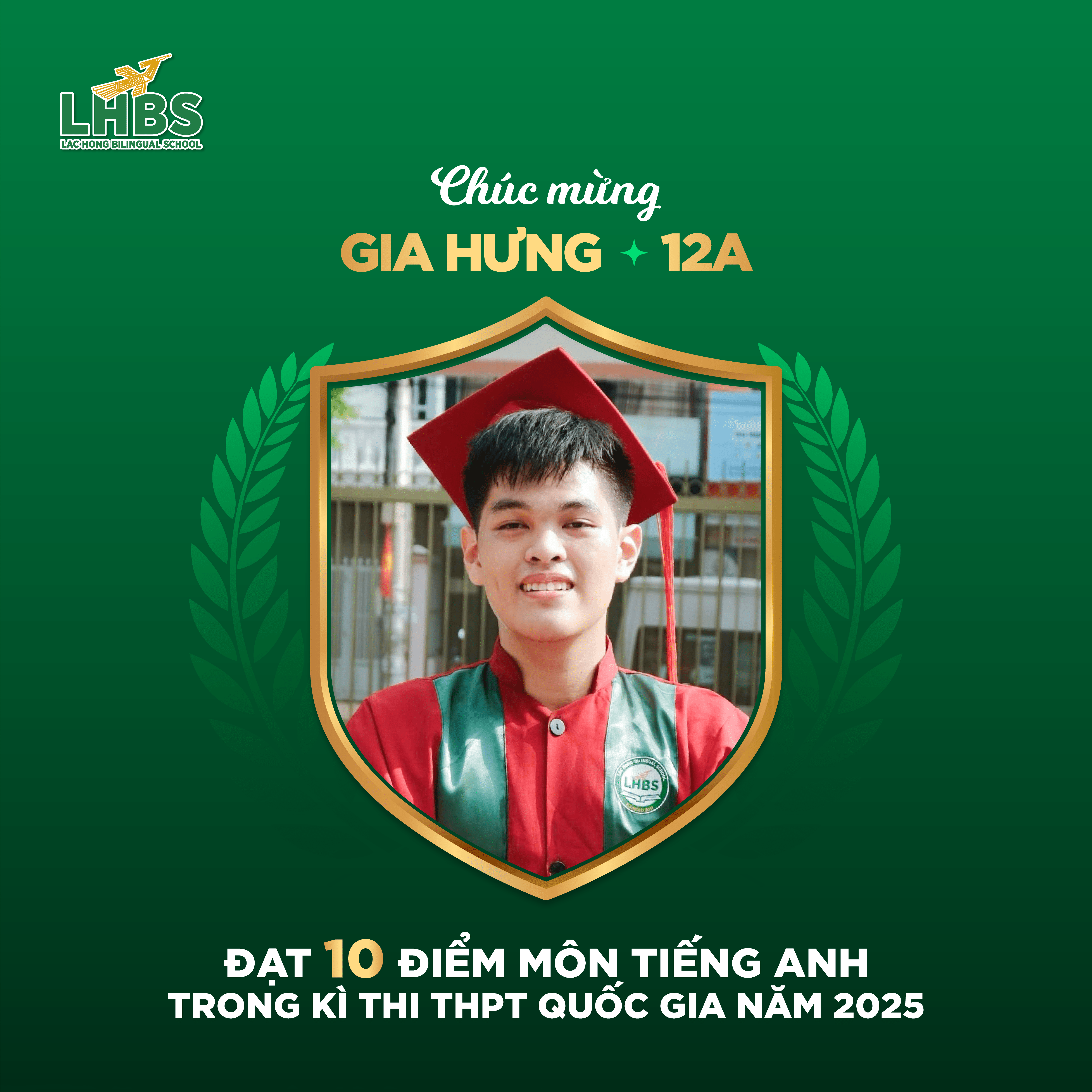 Thí sinh xuất sắc đạt điểm cao nhất môn Tiếng Anh trong kỳ thi THPT Quốc gia 2025 tại Trường Song ngữ Lạc Hồng