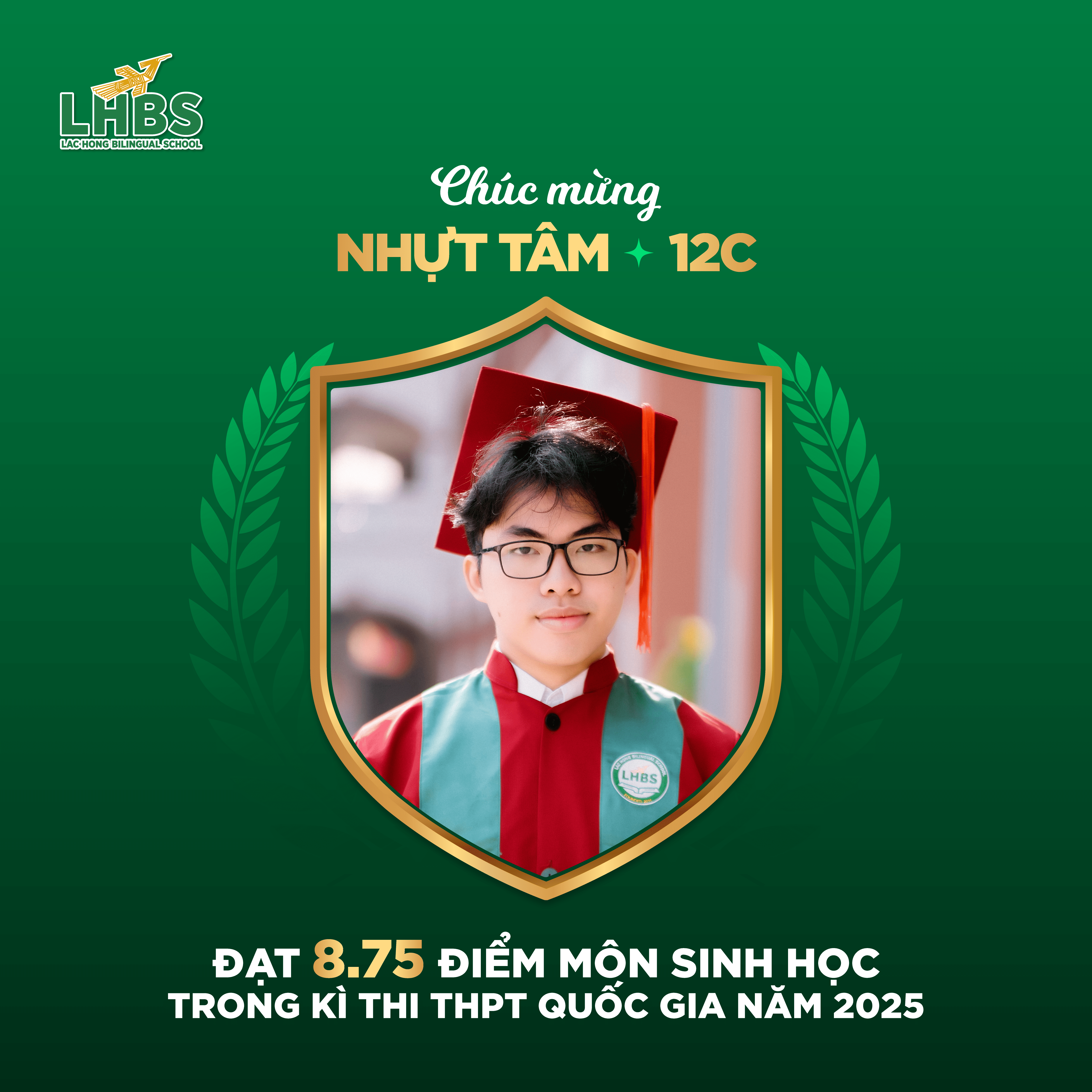 Thí sinh xuất sắc đạt điểm cao nhất môn Sinh học trong kỳ thi THPT Quốc gia 2025 tại Trường Song ngữ Lạc Hồng