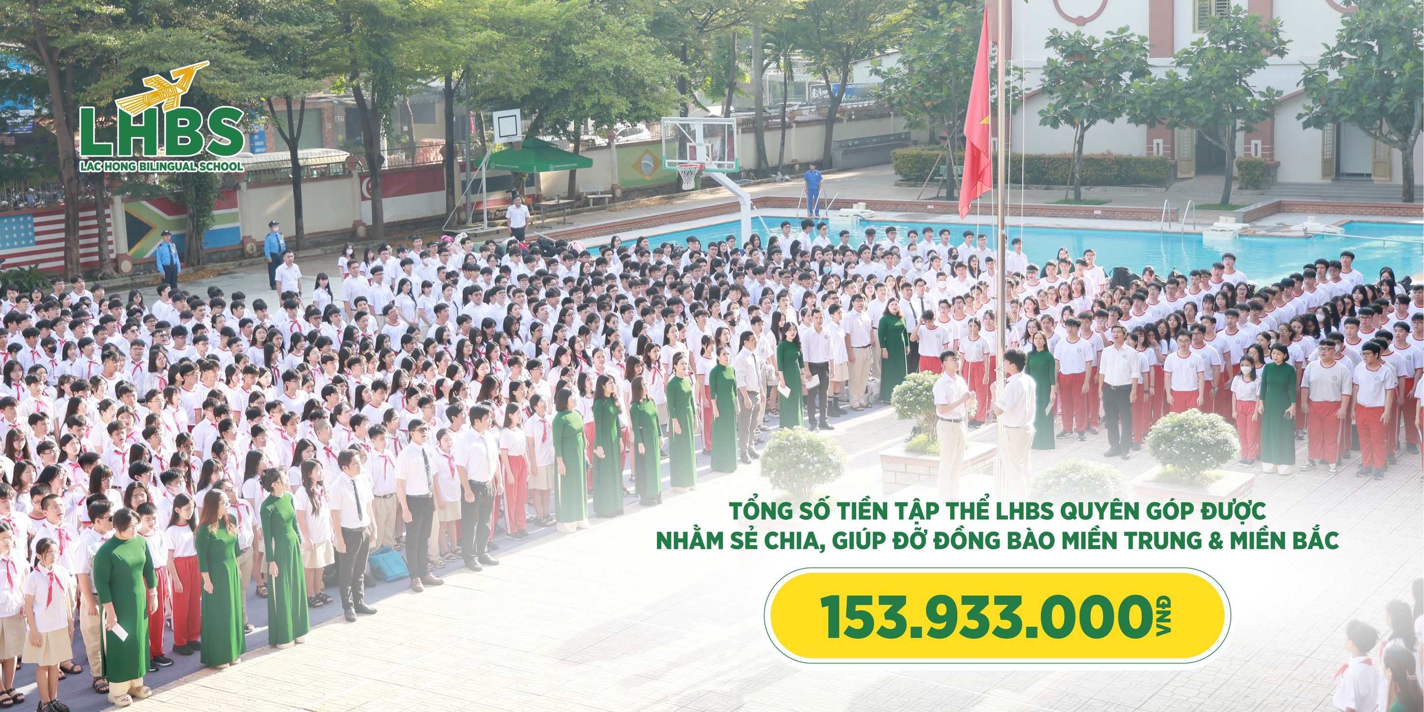 Toàn thể giáo viên, học sinh Song ngữ Lạc Hồng tham gia ủng hộ đồng bào miền Bắc và miền Trung.