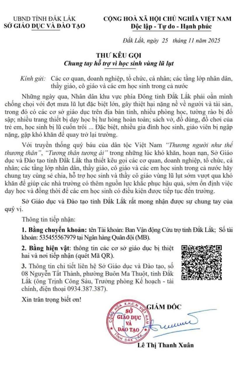 LHBS CHUNG TAY HƯỞNG ỨNG LỜI KÊU GỌI CỦA SỞ GD&ĐT ĐẮK LẮK CỨU TRỢ HỌC SINH VÙNG LŨ